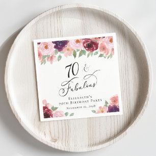 Elegant Floral 70th Birthday Party Napkin