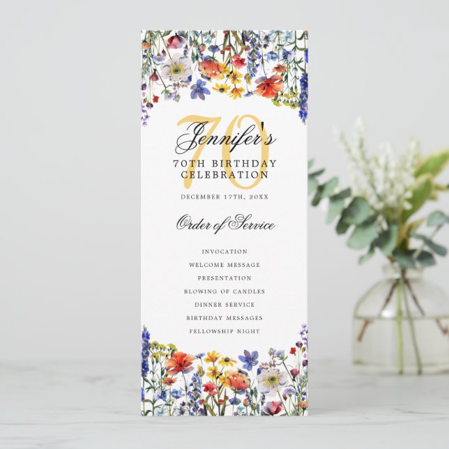 Elegant Floral 70th Birthday Party Program  (Standing Front)