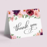 Elegant Floral 70th Birthday Party Thank You Card<br><div class="desc">Elegant 70th birthday party thank you card featuring "Thank You" in a chic script and watercolor bouquets of burgundy red and blush pink florals with sage greenery. Personalise your thank you message and signature on the inside,  or leave blank for a handwritten note.</div>