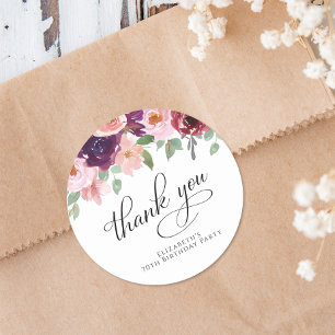 Elegant Floral 70th Birthday Party Thank You Classic Round Sticker