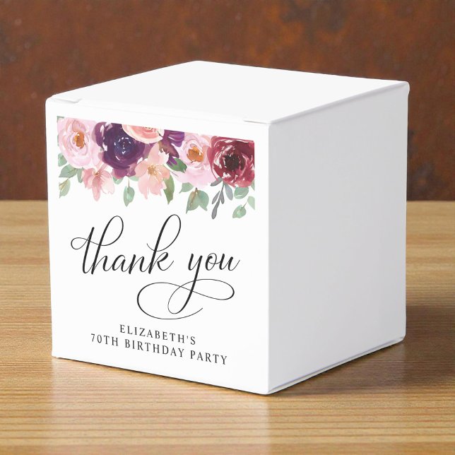 Elegant Floral 70th Birthday Party Thank You Favour Box (Elegant Floral 70th Birthday Party Thank You Favor Boxes)
