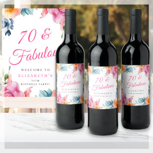 Elegant Floral 70th Birthday Party  Wine Label