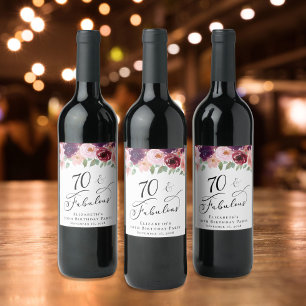 Elegant Floral 70th Birthday Party Wine Label