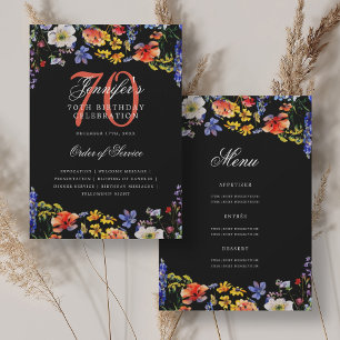 Elegant Floral 70th Birthday Program Menu Black