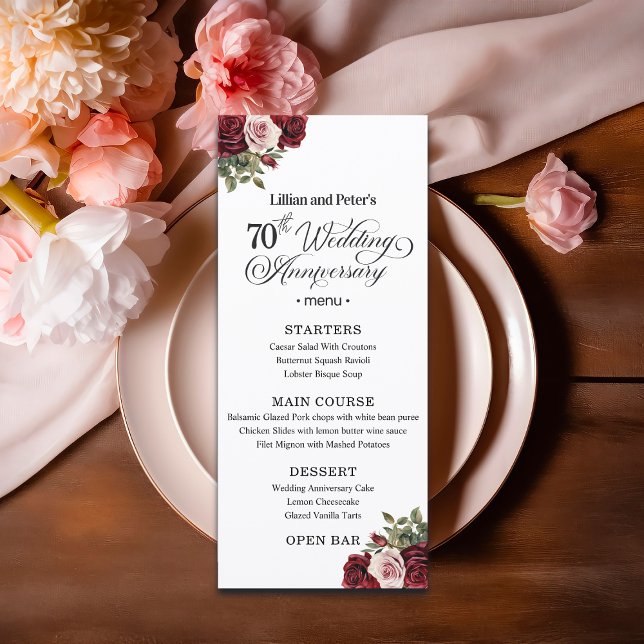 Elegant Floral 70th Wedding Anniversary Menu (Creator Uploaded)