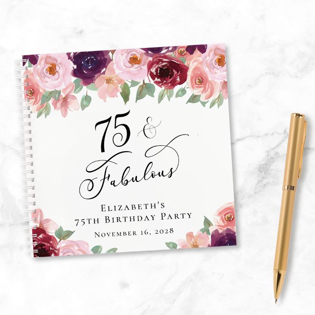 Elegant Floral 75th Birthday Party Guest Book (Creator Uploaded)