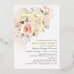Elegant Floral 75th Watercolor Birthday Party Gold