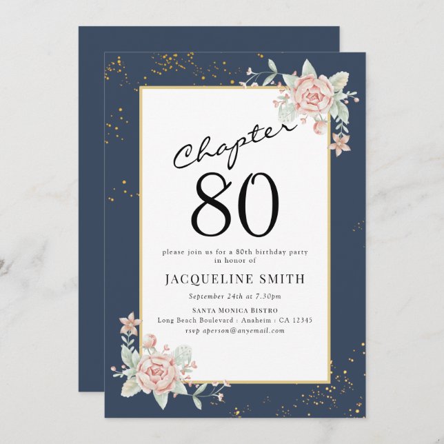 Elegant Floral 80th birthday Invitation (Front/Back)