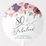 Elegant Floral 80th Birthday Party Balloon<br><div class="desc">Elegant and chic 80th birthday party ballon featuring "80 & Fabulous" in a chic calligraphy script and watercolor bouquets of burgundy red and blush pink florals with sage greenery. Personalise with your name.</div>