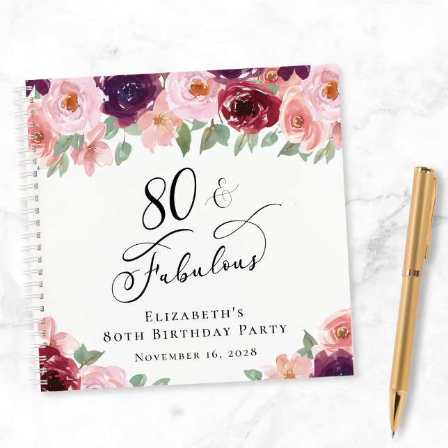 Elegant Floral 80th Birthday Party Guest Book (Creator Uploaded)