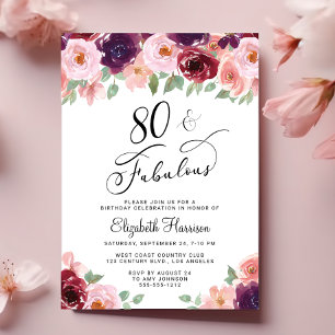 Elegant Floral 80th Birthday Party Invitation
