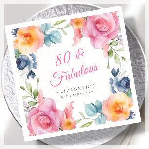 Elegant Floral 80th Birthday Party  Napkin