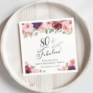 Elegant Floral 80th Birthday Party Napkin