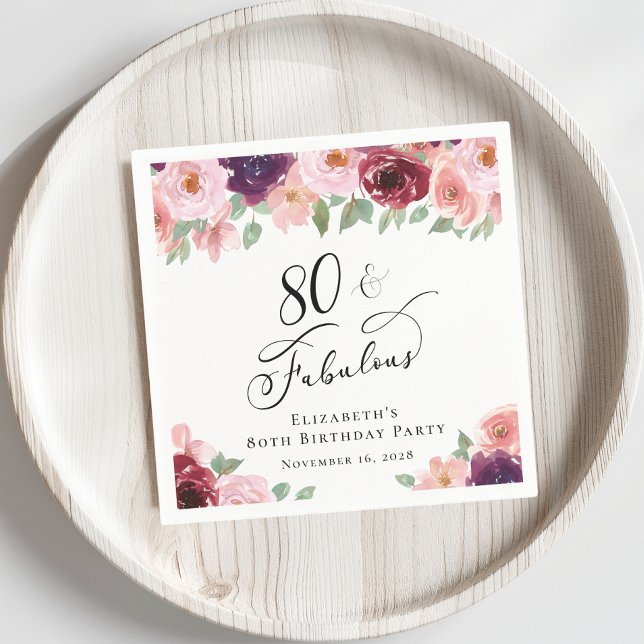 Elegant Floral 80th Birthday Party Napkin (Creator Uploaded)