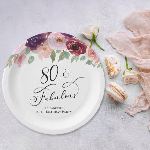 Elegant Floral 80th Birthday Party Paper Plate