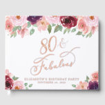 Elegant Floral 80th Birthday Party Rose Gold Guest Book<br><div class="desc">Elegant guest book for her 80th birthday party that features rose gold foil,  "80 & Fabulous" in a chic calligraphy script and watercolor illustrations of burgundy red and blush pink florals. Customise with her name,  the party date and a title on the spine in classic serif typography.</div>