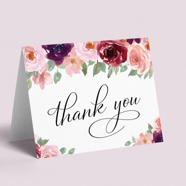 Elegant Floral 80th Birthday Party Thank You Card (Creator Uploaded)