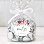 Elegant Floral 80th Birthday Party Thank You Classic Round Sticker<br><div class="desc">Elegant and chic 80th birthday party thank you stickers for your favours and thank you cards featuring "thank you" in a chic calligraphy script and watercolor bouquets of burgundy red and blush pink florals with sage greenery. Personalise with your name.</div>
