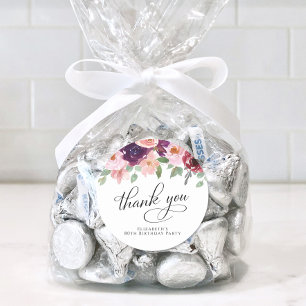 Elegant Floral 80th Birthday Party Thank You Classic Round Sticker