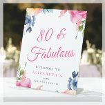 Elegant Floral 80th Birthday Party Welcome Pedestal Sign<br><div class="desc">Celebrate a milestone birthday in style with our 80th Birthday Welcome Sign! Featuring a colourful watercolor spring floral design on a clean white background, this pedestal sign is the perfect way to welcome your guests to your fabulous celebration. The elegant calligraphy lettering reads "80 and fabulous, " letting everyone know...</div>