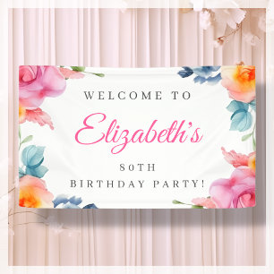 Elegant Floral 80th Birthday Welcome Banner