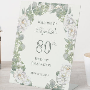 Elegant Floral 80th Birthday Welcome Sign