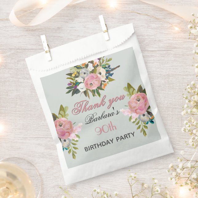 Elegant Floral 90th Birthday  Favour Bag (Clipped)