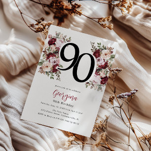 Elegant Floral 90th Birthday Invitation