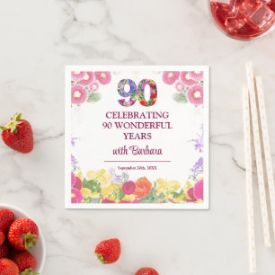 Elegant Floral 90th Birthday Party / 90 Years Napkin