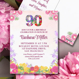 Elegant Floral 90th Birthday Party Invitation Postcard