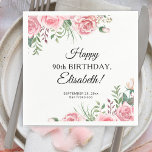 Elegant floral 90th birthday party  napkin<br><div class="desc">Stylish pink roses,  feminine floral 90th birthday party decorations - name personalized paper napkins.</div>