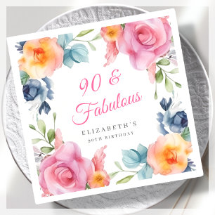 Elegant Floral 90th Birthday Party  Napkin