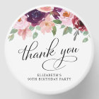 Elegant Floral 90th Birthday Party Thank You