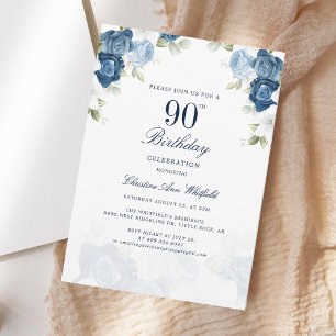 Elegant Floral 90th Birthday Script Invitation