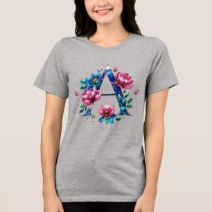 Elegant Floral A Initial T-Shirt for Her Tri-Blend Shirt
