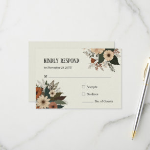 Elegant floral accents and a soft colour palette RSVP card