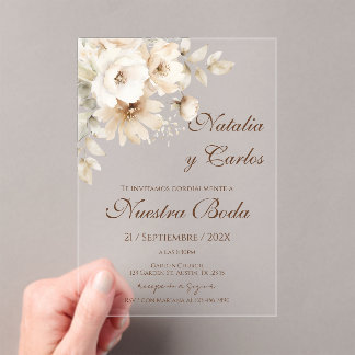 Elegant Floral Acrylic Wedding Invitation
