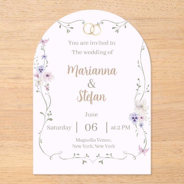 Elegant Floral Acrylic Wedding Invitation Editable (Front)