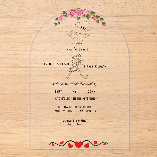 Elegant Floral Acrylic Wedding Invitation with Mon (Front)