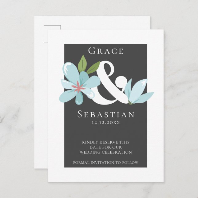 Elegant Floral Ampersand Wedding Save The Date Announcement Postcard (Front/Back)