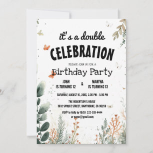 Elegant Floral and Butterfly Double Birthday Party Invitation