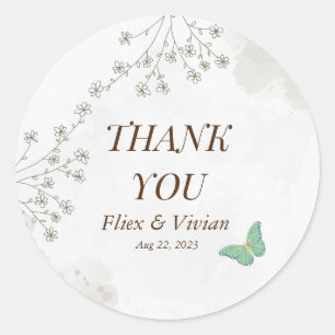 Elegant floral and butterfly wedding classic round sticker