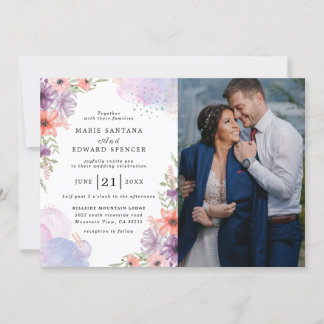 Elegant Floral and Couple Photo wedding Invitation