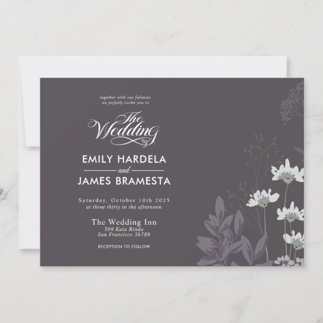 Elegant Floral and Dark Background Budget Wedding  Invitation (Front)