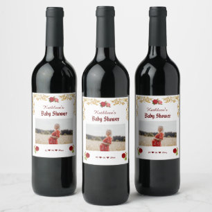 Elegant Floral and gold Baby Shower Wine Label