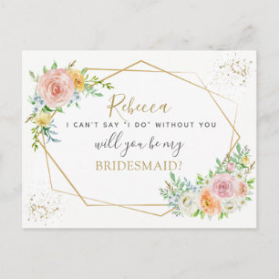 Elegant Floral and gold BRIDESMAID proposal Invitation Postcard
