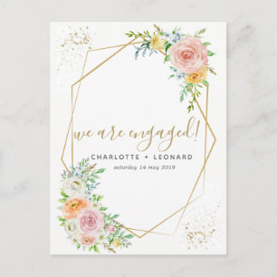 Elegant Floral and gold engagement postcard