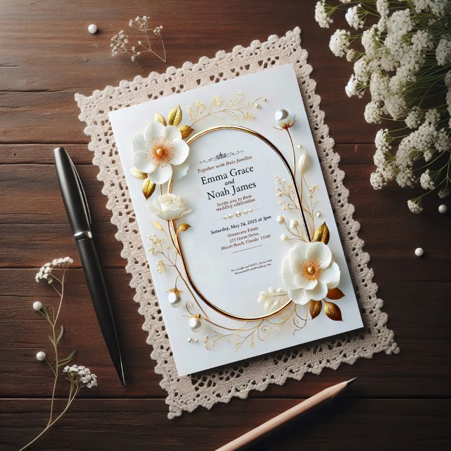 Elegant Floral And Gold Wedding Invitation (Creator Uploaded)