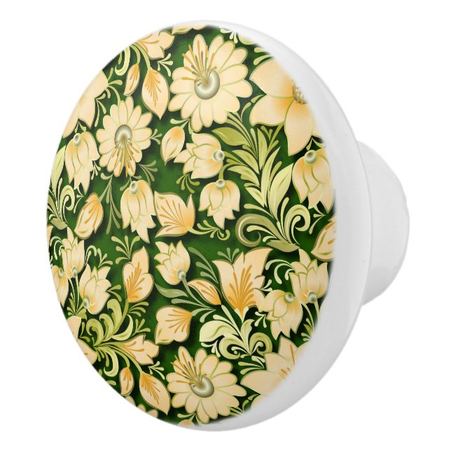 Elegant Floral and Green Ceramic Knob (Right)