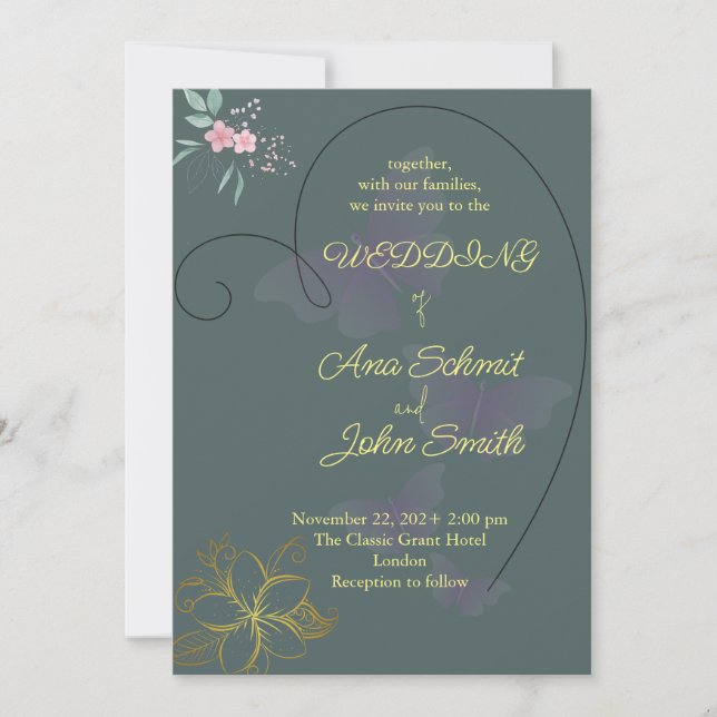 Elegant floral and heart wedding card design (Front)